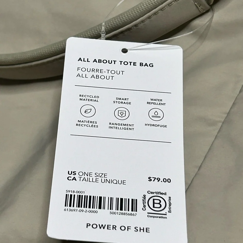 Athleta All About Tote Bag NWT Beige Recycled Water-Repellent Gym Travel Tote - Picture 4 of 4